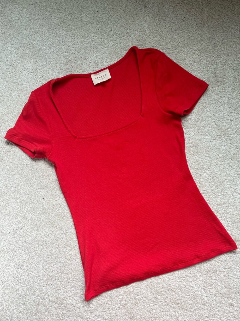 Sezane Amara T-shirt Red Square Neck Small - Picture 3 of 5